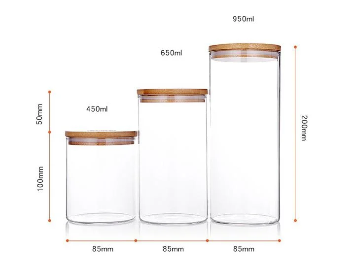 Glass Jar, Food Jar, Glass Food Storage Containers Glass Storage Jar with Airtight Bamboo Lids Kitchen Glass Canisters for Coffee, Flour, Sugar, Candy, Cookie