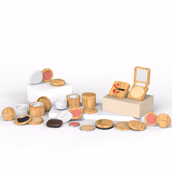 Logo fait sur commande Ecologico biodégradable réutilisant le compact vide remplaçable de poudre en bambou pour le maquillage